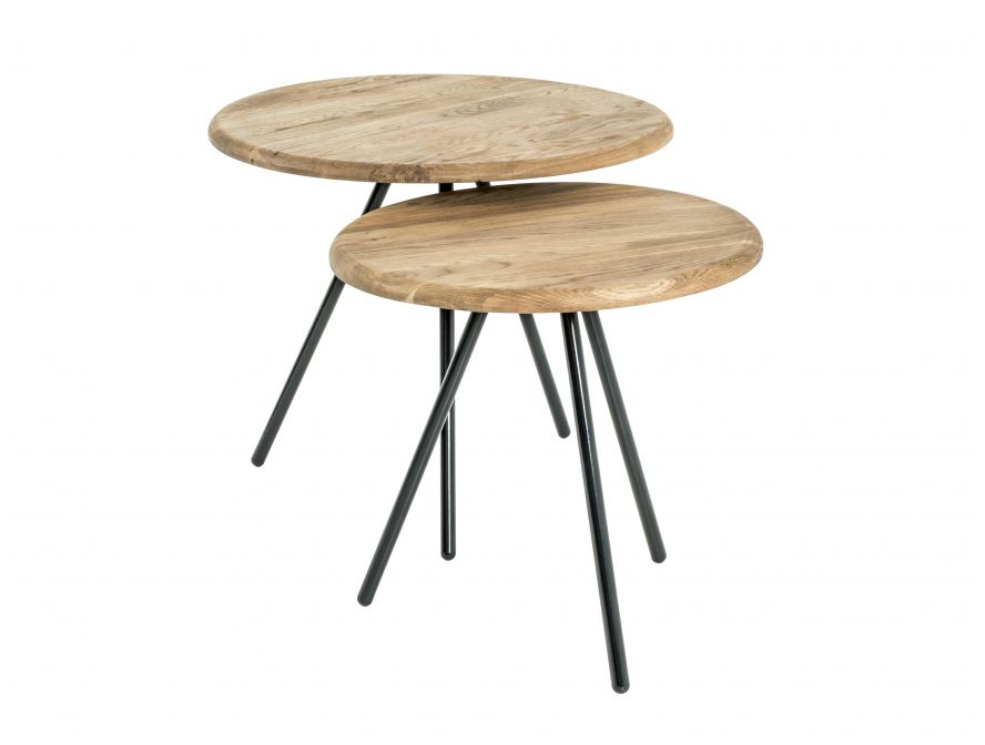 BASTID - Table basse avec pieds en métal noir et plateau en chêne massif 50 cm