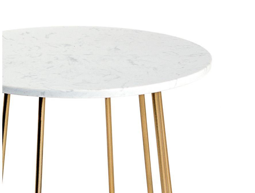 MABEL - Table basse en métal doré et marbre blanc 40 cm