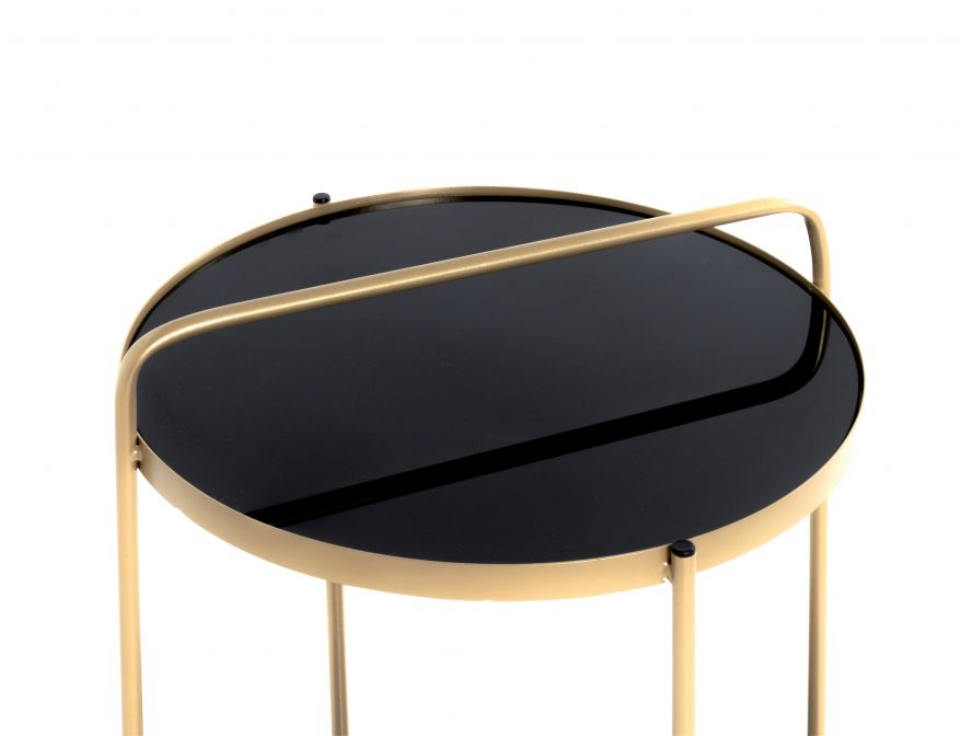 MERCURY - Table d'appoint en métal doré et verre trempé noir 38 cm