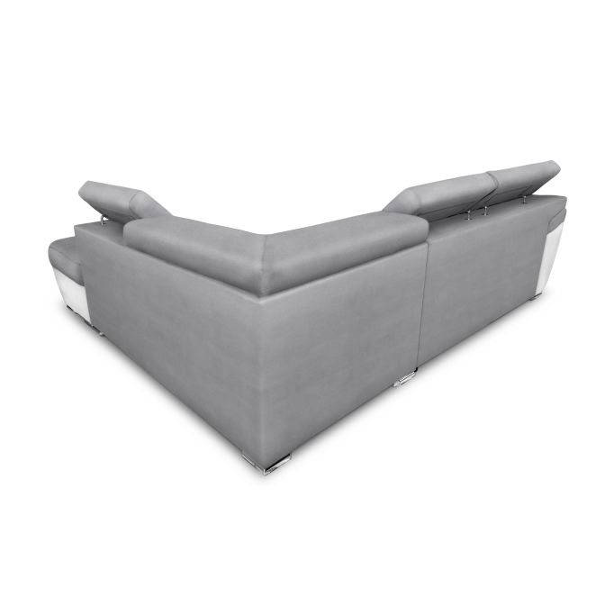 TRENTO - Canapé d'angle convertible avec pouf coffre et têtières en simili et microfibre