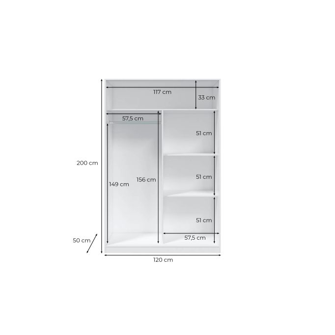 SIDONIE - Armoire penderie 2 portes coulissantes L120 x H200 cm