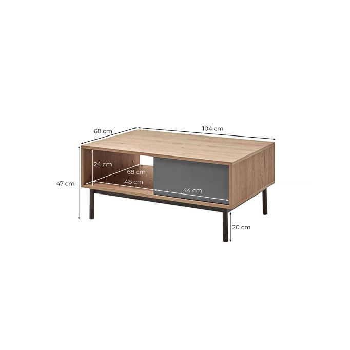 BETH - Table basse industrielle 2 tiroirs 110 cm