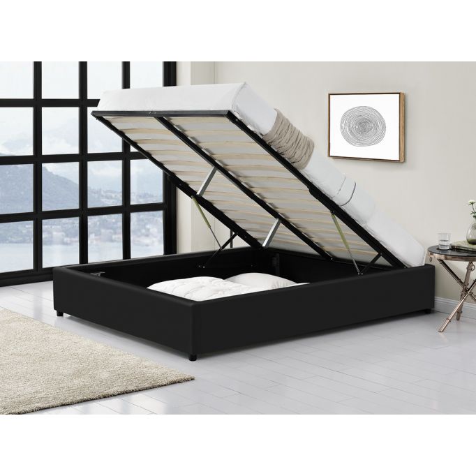 Cadre de lit avec coffre de rangement en simili