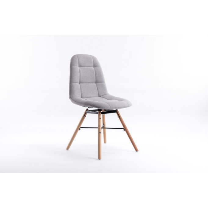 A80265 - Lot de 2 chaises matelassées en tissu avec pieds en hêtre naturel